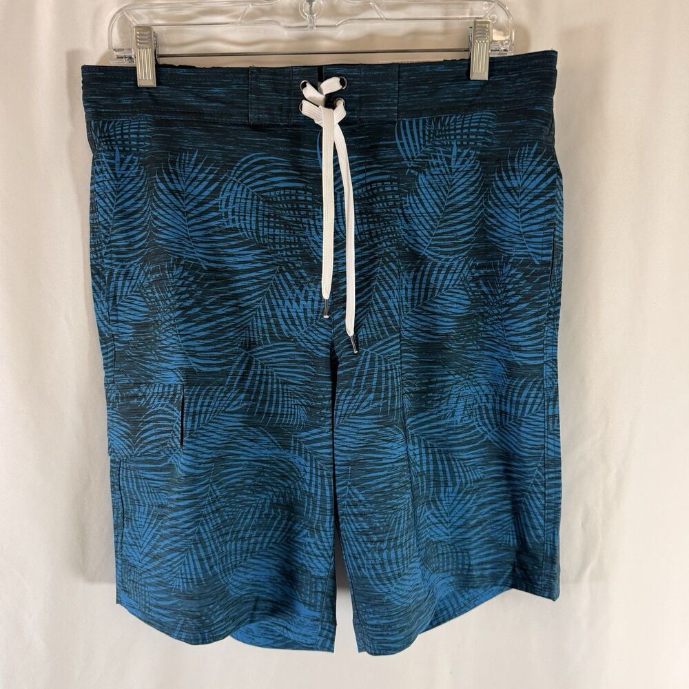 New Sonoma Board Short Men's Small Blue Palm Leaf Print Elastic Waist Drawstring
